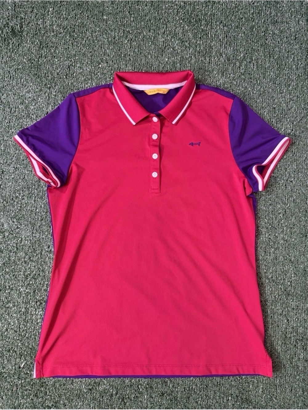 Louis Castel Women's  Sz 100 Purple Pink Golf Polo Shirt Pique Dog Logo Striped